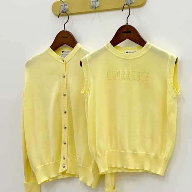 courreges / 꾸레쥬 옐로우 코튼 슬리브리스 + 가디건 세트 