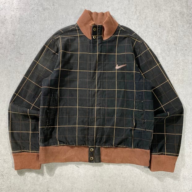 [L] 레어 00s Nike 브라운 스우시 코듀로이 체크 자켓