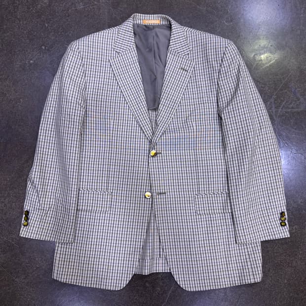 보스렌자 클래식 체크 빈티지 블레이저 자켓 자개버튼 100
