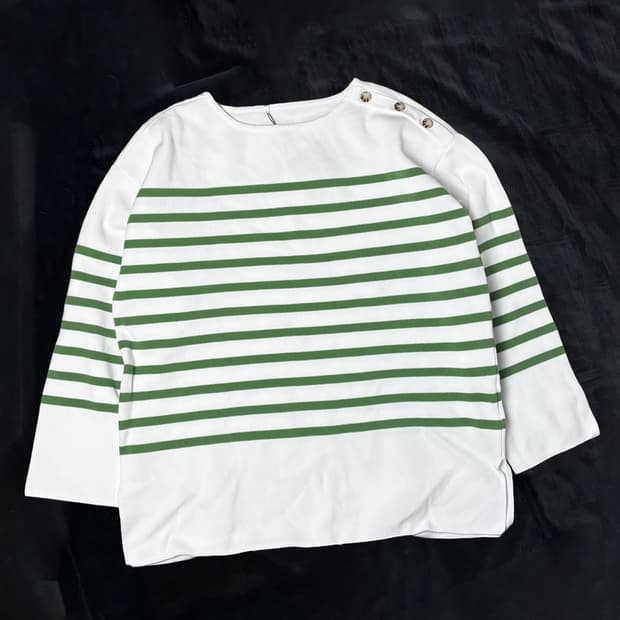 일본빈티지 그린 스프라이프 맨투맨