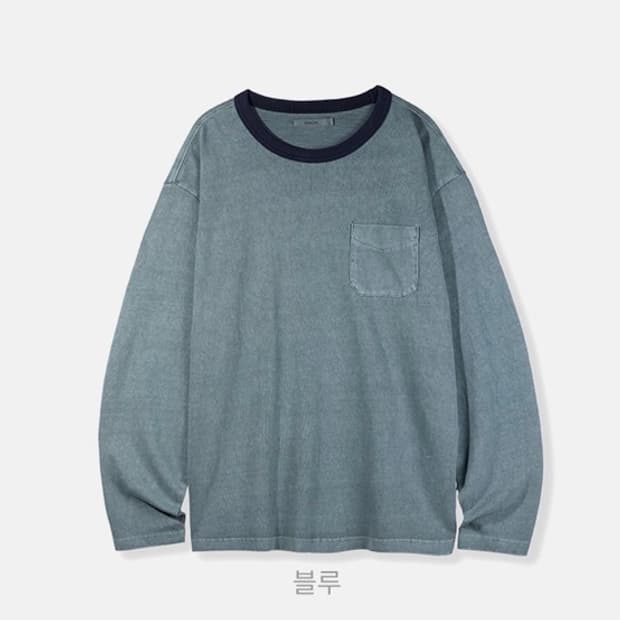 키뮤어 워시드 링거 롱슬리브 긴팔 티셔츠 블루 L 
