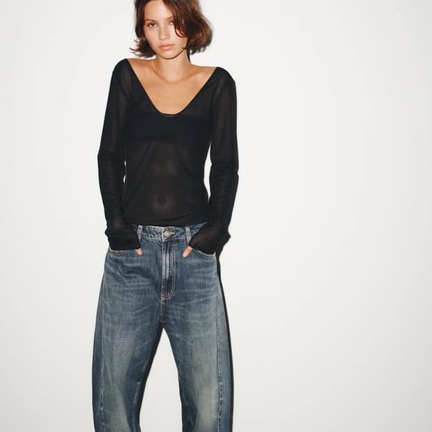 ZARA 자라 시스루 브이넥 니트 탑 티셔츠 블랙