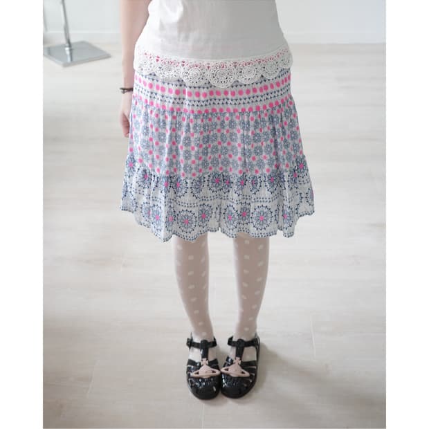 Neon Dot Ethnic Tiered Mini Skirt