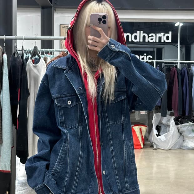 베이프 릴렉시드 샤크 데님 레이어드 후드 자켓