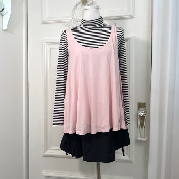 stripe basic span turtle-neck top&pink b