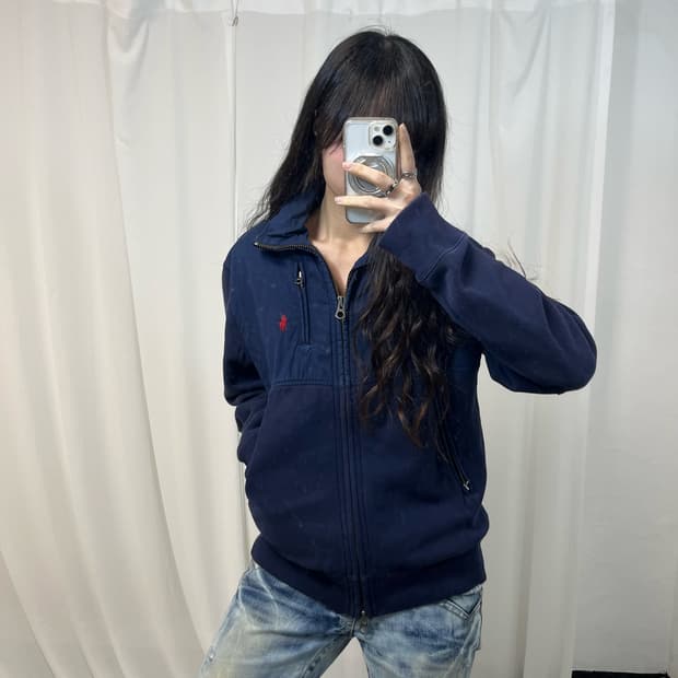 Polo Navy Two-way Cotton Zip-up