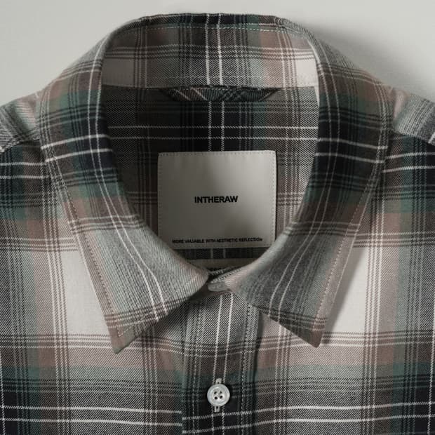 인더로우 라이트 플란넬 체크셔츠 그레이시 올리브 size 3