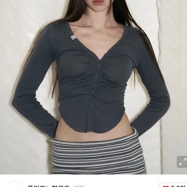 플리즈노팔로우 니나 버튼 탑 차콜