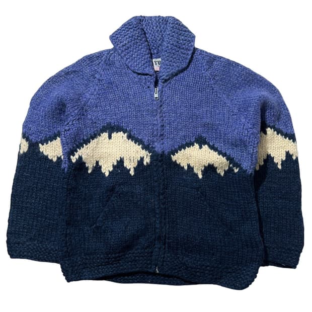 캐나다 코위찬 숄카라 패턴 핸드 니트 집업 가디건 자켓