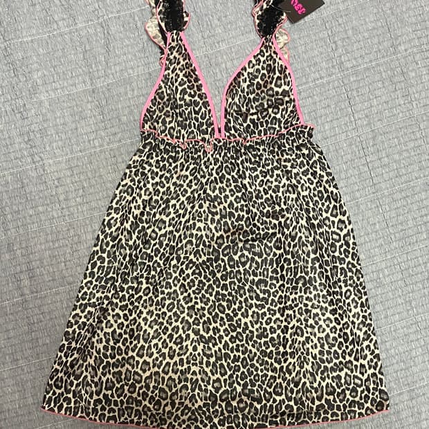 후루이 빈티지 갸루 호피 레오파드 슬리브리스 슬립 핑크 브라운