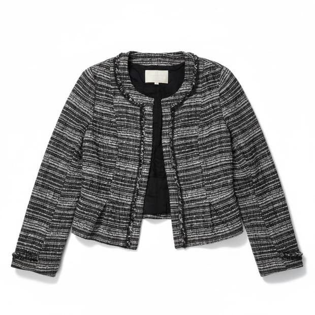 Vintage 트위드 크롭 자켓 블랙 40 (미니멀)