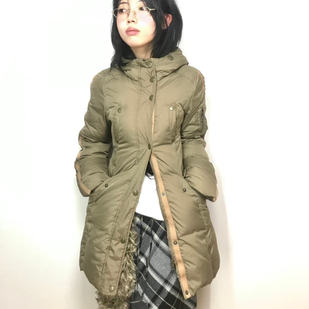 Khaki-beige military padded coat