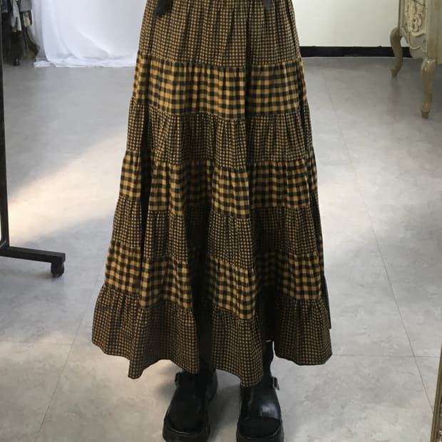 Check pattern mixed skirt