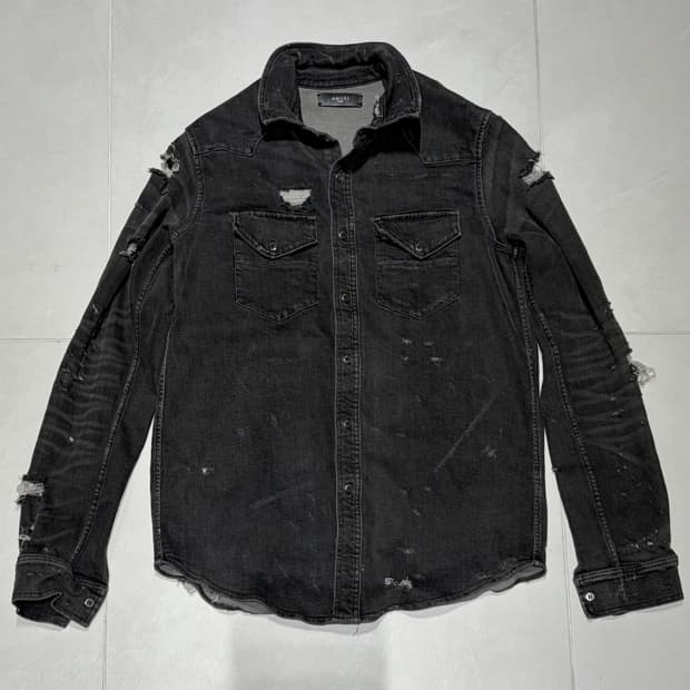 AMIRI 아미리 챠콜 디스트로이드 데님 셔츠