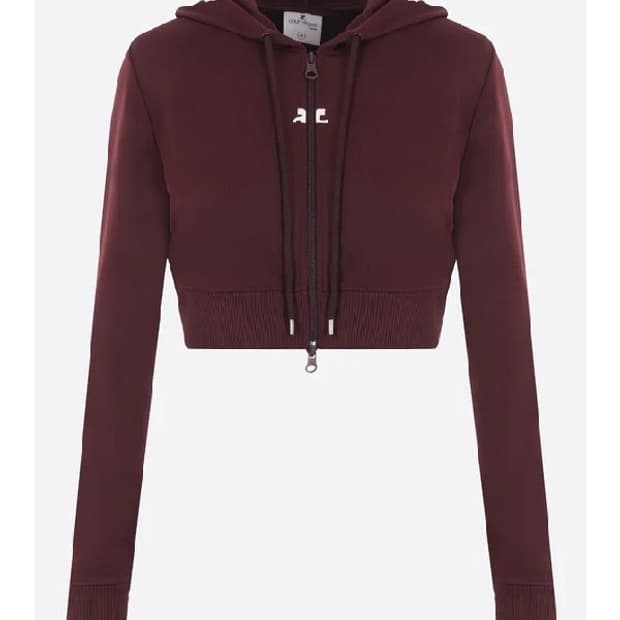 꾸레쥬 로고 크롭 후드 집업