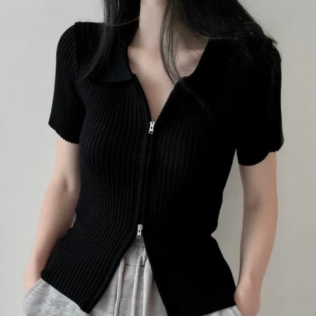 골지 카라 투웨이 집업 