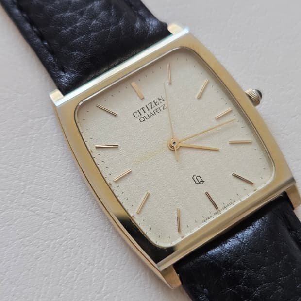 빈티지 시티즌 쿼츠 금장 가죽 시계