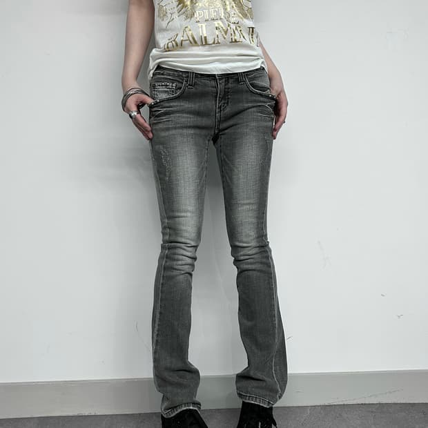Light Grey Studded Flare Low-rise Jeans