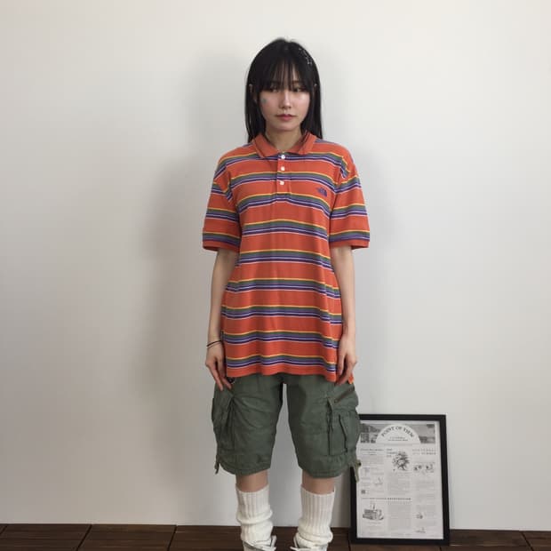 The North Face Stripe Polo Shirt Orange