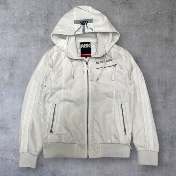 에스크 Ask 화이트 Y2K 셔링 후드 바람막이 자켓 L (공용추천)