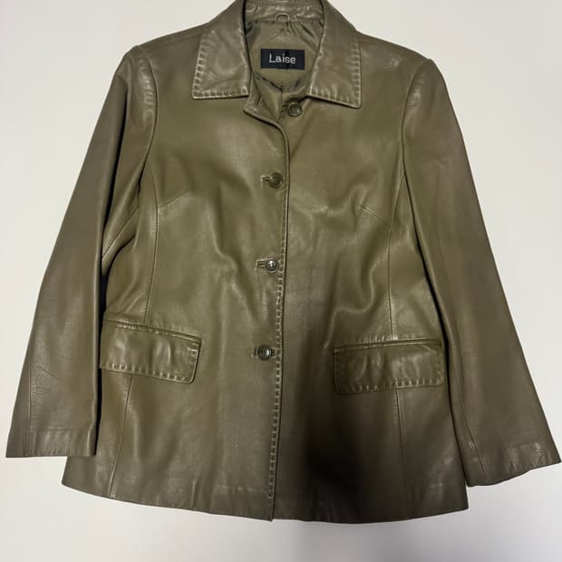 여성 빈티지 올리브 카키 리얼 양가죽 자켓 55 S