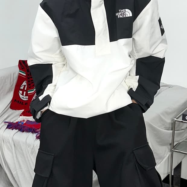 노스페이스 블랙 화이트 아노락 자켓 XL