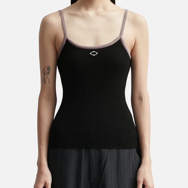 Rhombus Knit Sleeveless Camisole (Black)