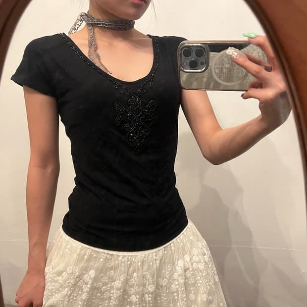 Beaded Cap Sleeve Top