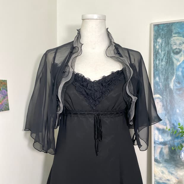 black ruffle chiffon bolero