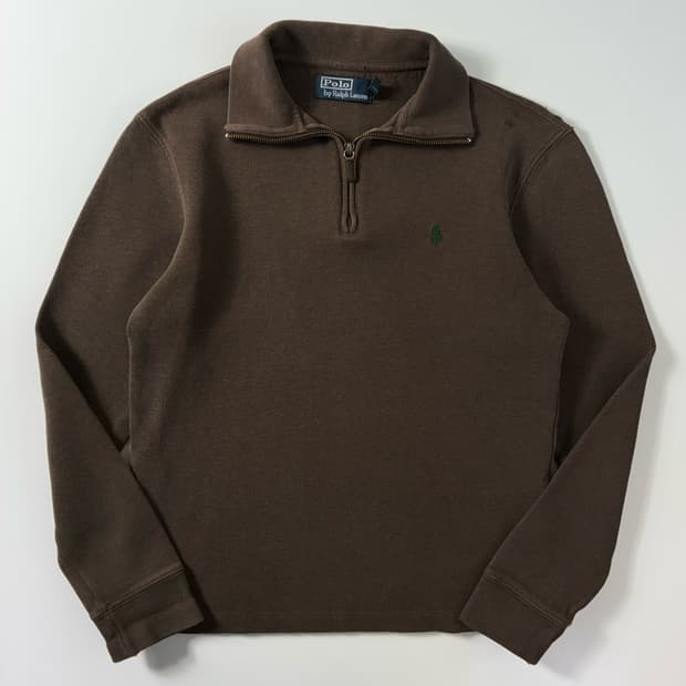 Polo  폴로 랄프로렌 자수 코튼 브라운 반집업 스웨터 