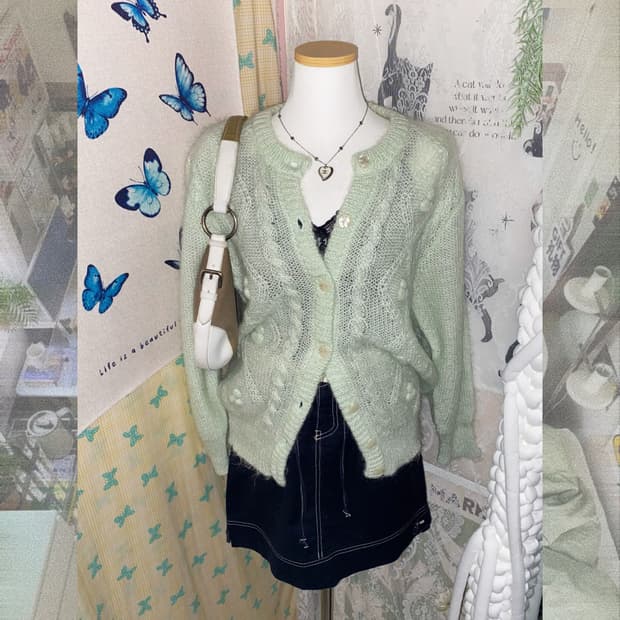 민트 꽈배기 가디건