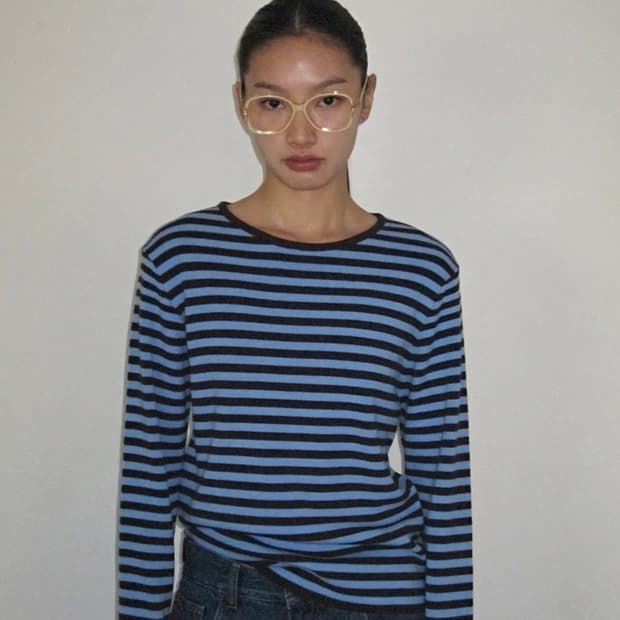 포니테일 스트라이프 니트 티셔츠