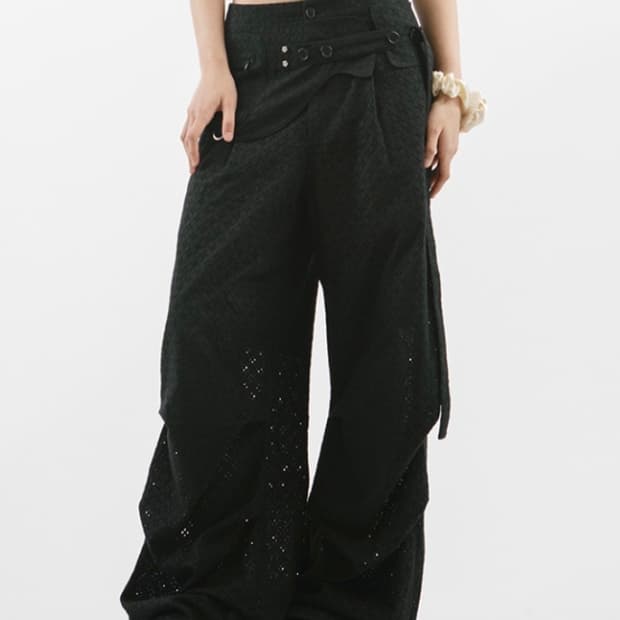 뚜오미오 EYELET BELT BAG PANTS [BLACK]