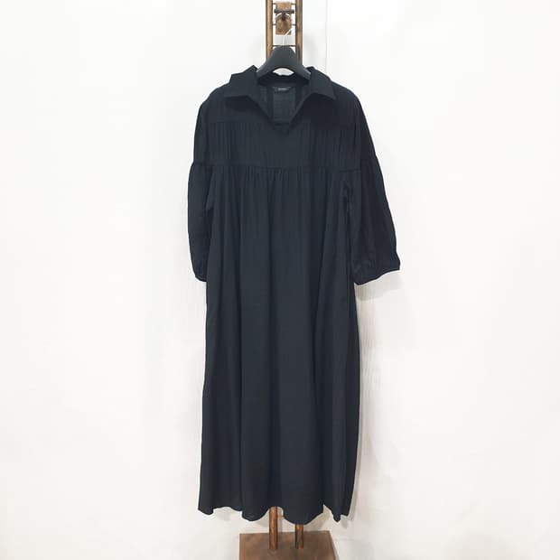 DAILYLOOK 브이넥 플레어 셔츠 롱 원피스 F