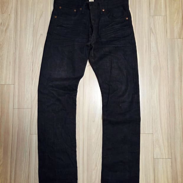 RRL 슬림핏 블랙 온 블랙 셀비지 진 33/32