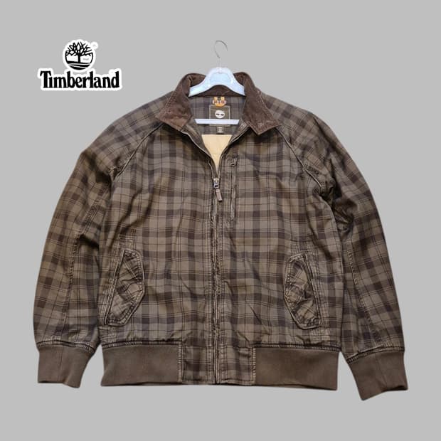 M 팀버랜드 카키브라운 면 체크 블루종자켓 