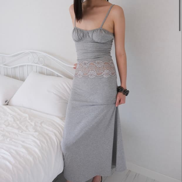 루즈슬립오버 Lace Meadow Dress *Melange Gray