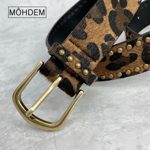 [Unisex] 레오파드 스터드 호피 송치털 벨트