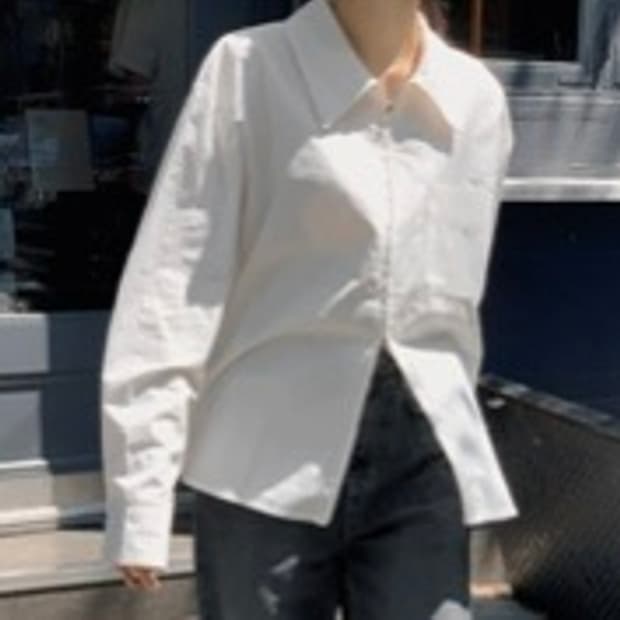 (새상품, 미착용) 98도씨 made. 프리미엄 투웨이 지퍼 셔츠 화이트