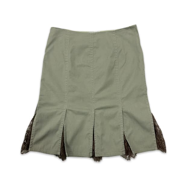 빈티지 카키 브라운 레이스 미디 스커트