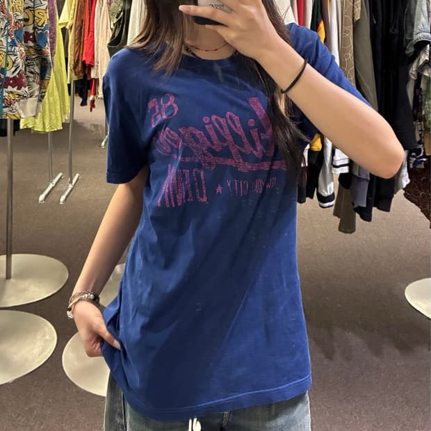 M)Tommy Hilfiger 빈티지 여성 프린팅 블루 반팔