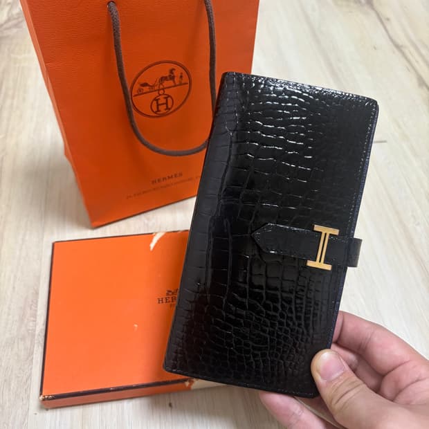 [새상품급] 에르메스 악어 베안 장지갑
