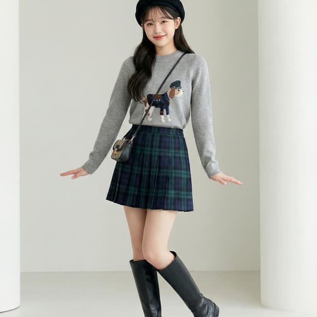 HAZZYS 헤지스 시그니처 강아지 자수 울 캐시미어 니트