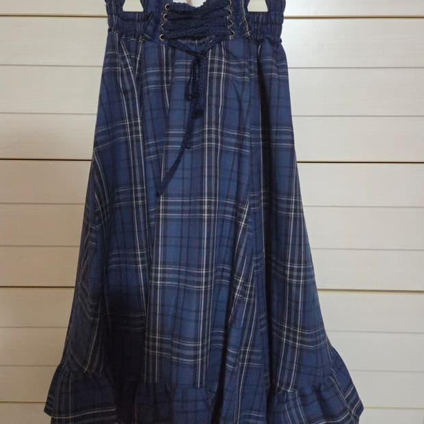 [새상품] 엑시즈팜 블루 체크 롱 스커트 Axes femme 세미로리타