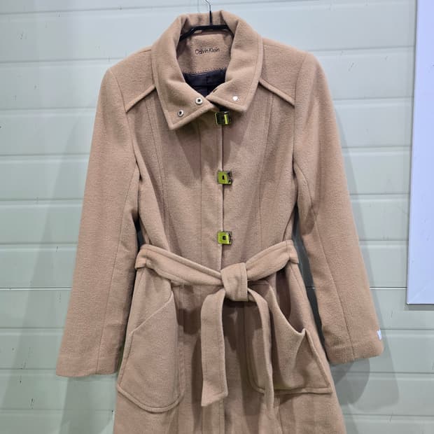 캘빈클라인 벨트 모직 코트 베이지