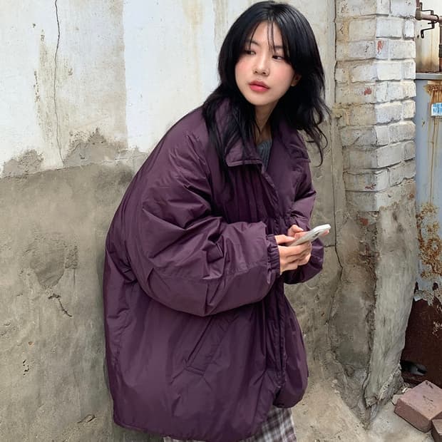 데일리쥬 템프스 오버핏 카라 웰론 패딩 남녀 공용 퍼플 보라