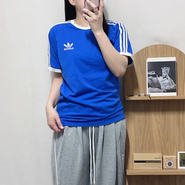 [정품] 아디다스 블루 삼선 반팔티 [ M ]