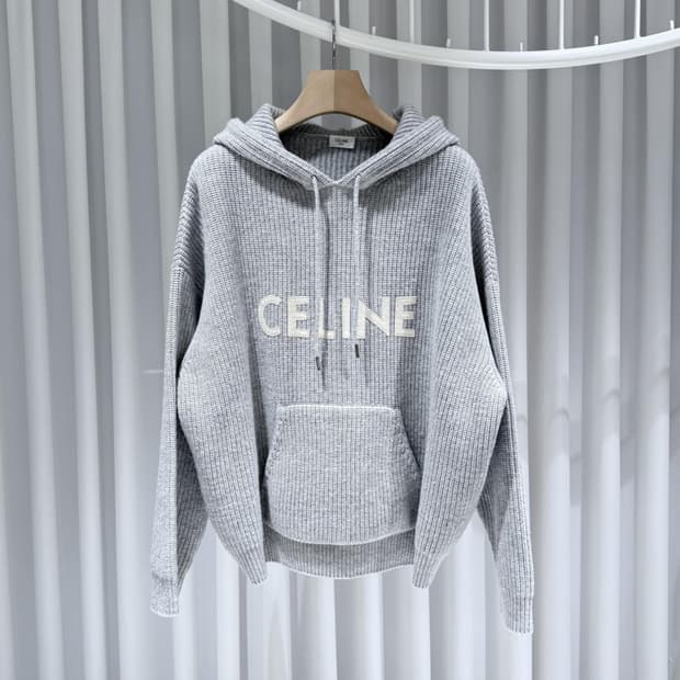 M / 셀린느 울 리브드 그레이 니트 후드