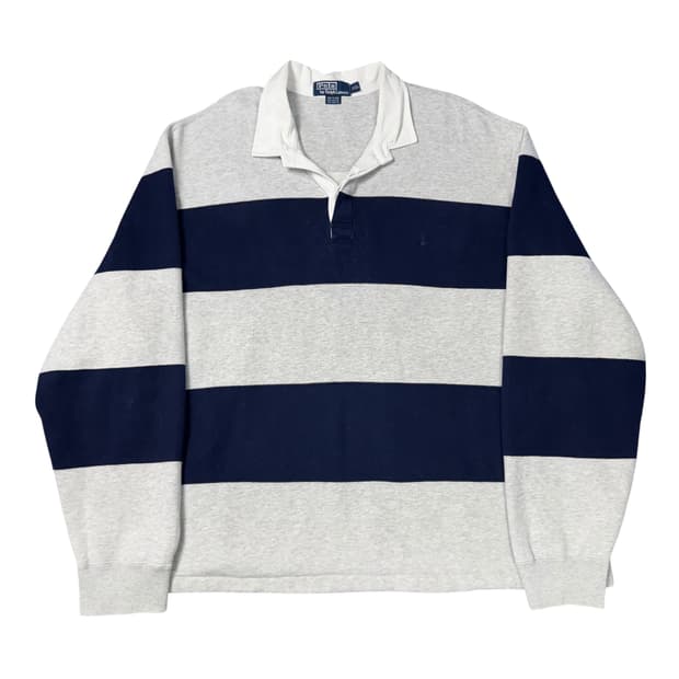 (XXL) 폴로 랄프로렌 단가라 럭비 티셔츠 그레이네이비