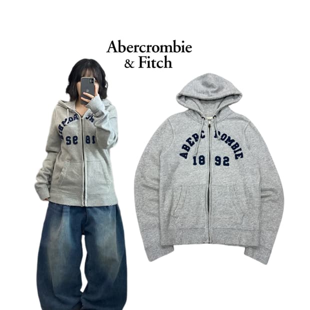 아베크롬비 Y2K 아치로고 후드집업 그레이